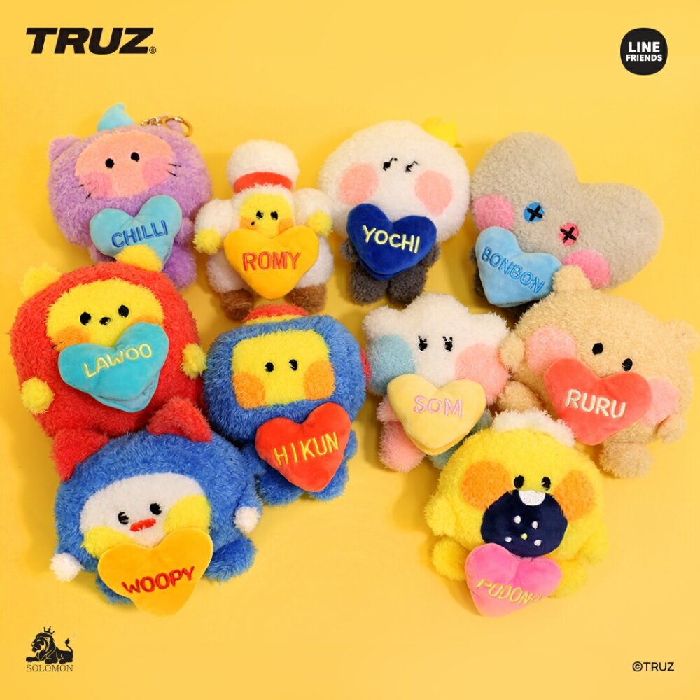 TRUZ minini リールキーホルダー ぬいぐるみ バッグ CHILLI ROMY YOCHI BONBON LAWOO HIKUN SOM RURU WOOPY PODONG